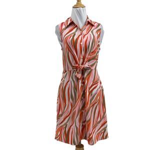 Nine West Shirt Dress Womens S Small Tie Front Printed Button Up Cinch Back